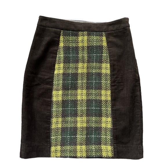 Anthropologie Maeve Brown Corduroy Green Plaid Wool Academia Skirt 2 - Picture 8 of 8